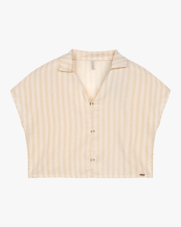 Blusa Feminina em Viscose Linho Listrada - Cereja Rosa - Baunilha