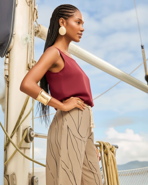 Blusa Feminina em Viscose sem Mangas Cereja Rosa Vermelho