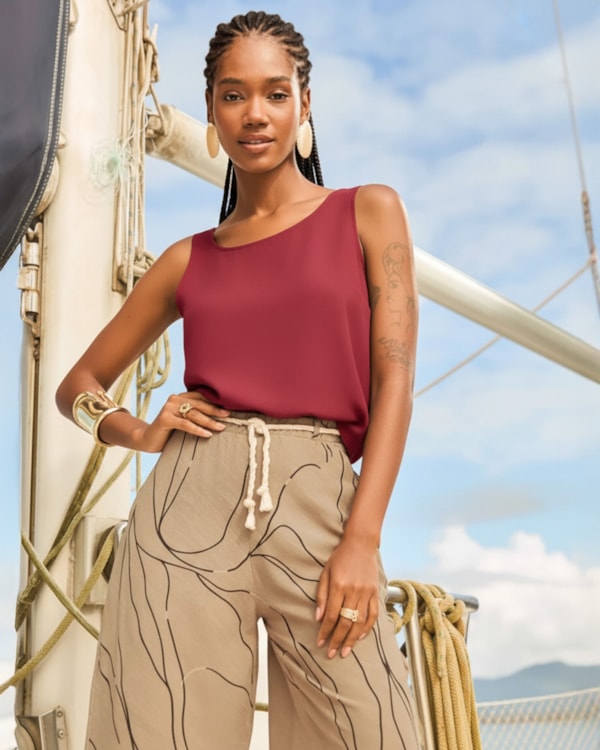 Blusa Feminina em Viscose sem Mangas Cereja Rosa Vermelho