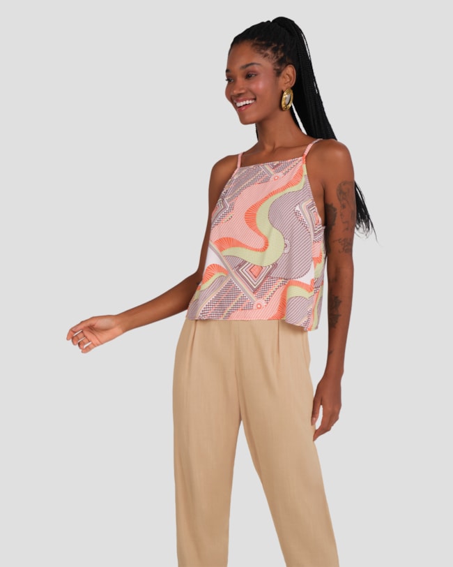 Blusa Feminina Estampada Cereja Rosa com Alças Fina Laranja-90d8d783-e332-458d-ab4e-c69d603e1794