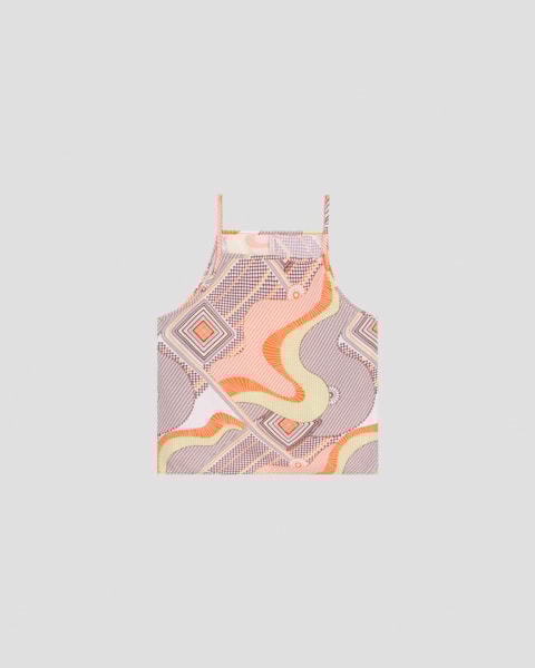 Blusa Feminina Estampada Cereja Rosa com Alças Fina Laranja