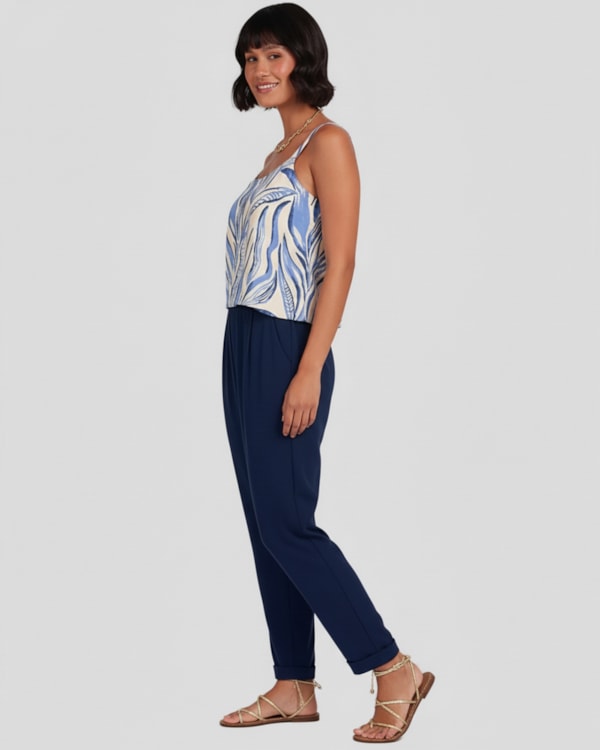 Blusa Feminina Estampada com Alça Ajustável Cereja Rosa Bege