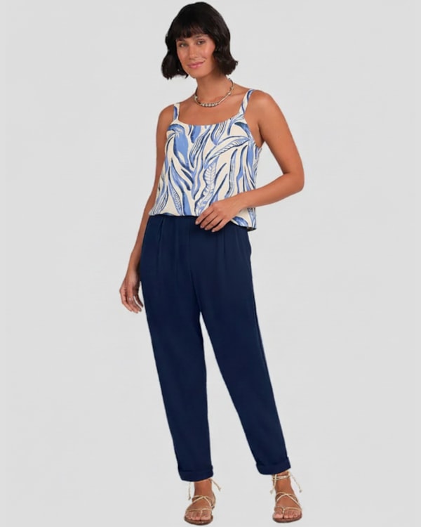 Blusa Feminina Estampada com Alça Ajustável Cereja Rosa Bege