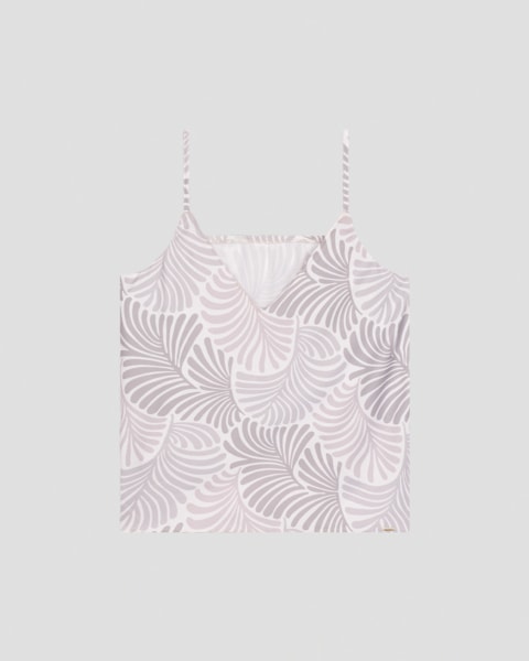 Blusa Feminina Estampada com Alça Fina Cereja Rosa Branco
