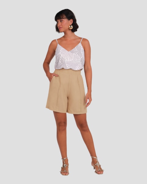 Blusa Feminina Estampada com Alça Fina Cereja Rosa Branco
