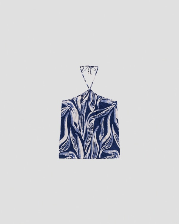 Blusa Feminina Estampada Frente Única Cereja Rosa Azul