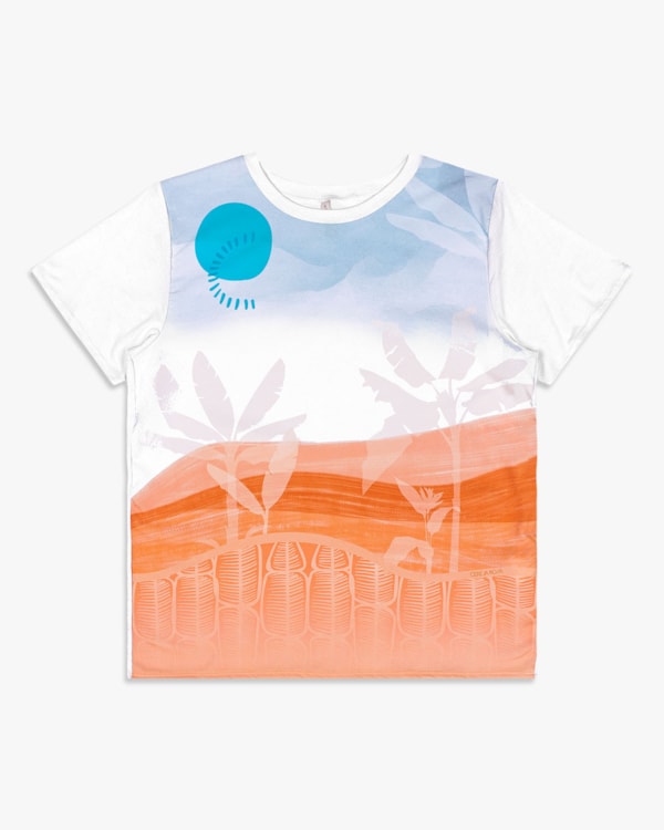 Blusa Feminina Estampada Manga Curta - Cereja Rosa - Branco