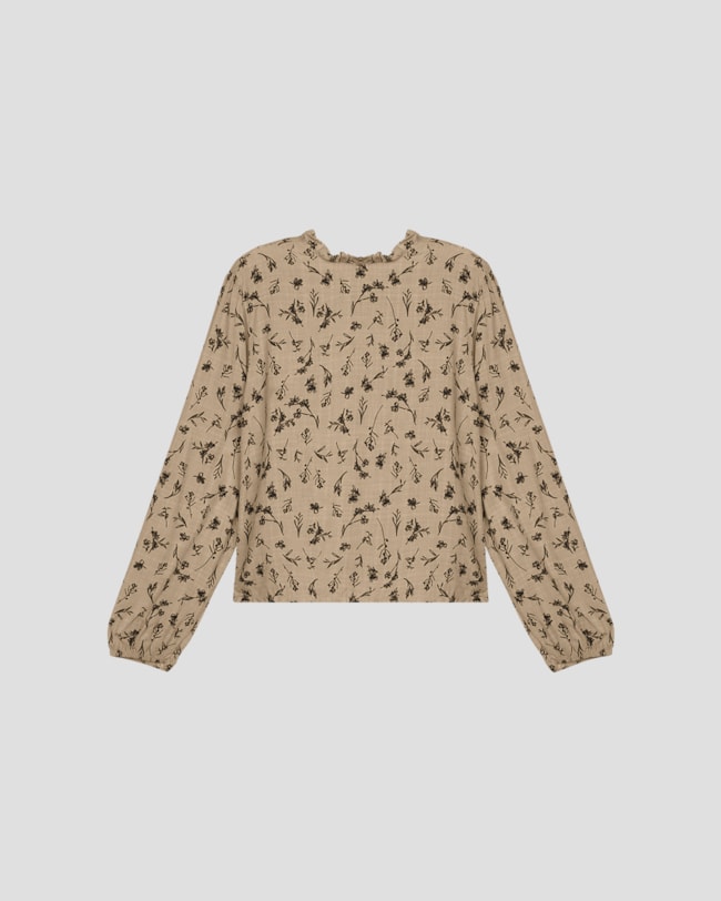 Blusa Feminina Estampada Manga Longa em Viscose - Cereja Rosa - Bege-4365e3e4-c9bc-47be-aacd-f5d9da839bba