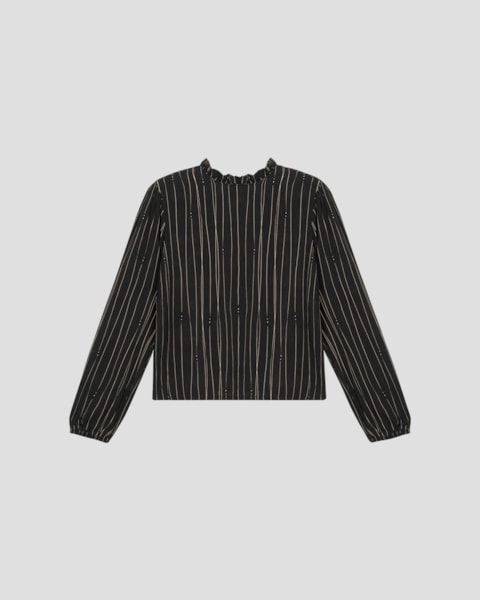 Blusa Feminina Estampada Manga Longa em Viscose - Cereja Rosa - Preto