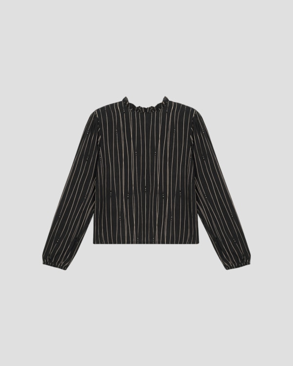 Blusa Feminina Estampada Manga Longa em Viscose - Cereja Rosa - Preto