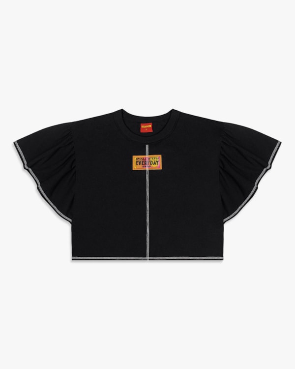 Blusa Feminina Juvenil com Mangas Amplas - BaseD - Preto