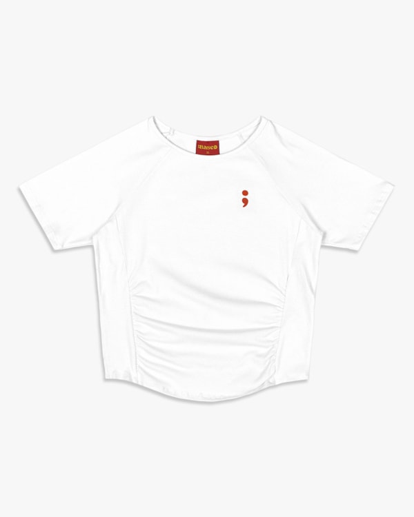 Blusa Feminina Juvenil com Recorte Franzido - BaseD - Branco