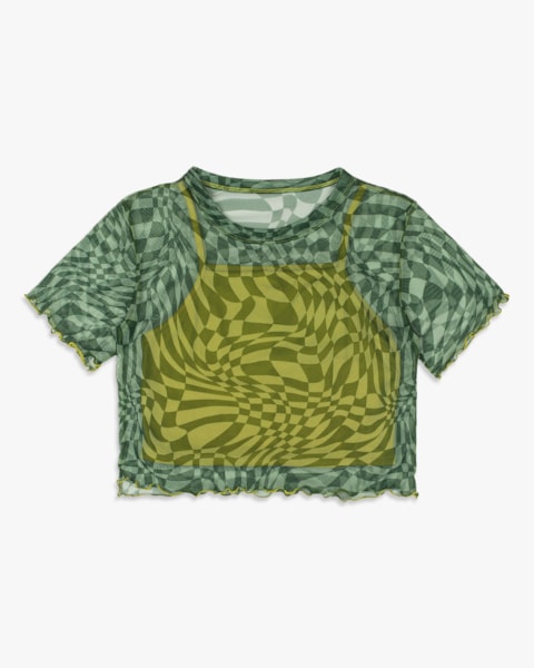 Blusa Feminina Juvenil com Tule Estampado - BaseD - Army