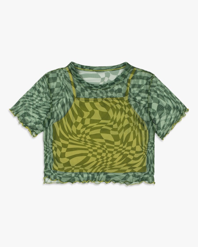 Blusa Feminina Juvenil com Tule Estampado - BaseD - Army-e90e9670-aad1-4eff-a513-aed710f97918