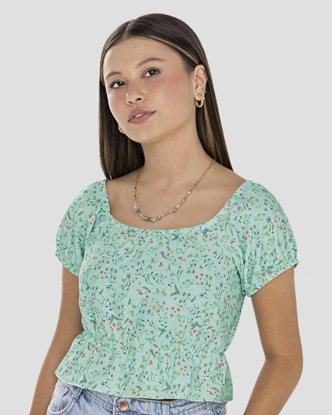Blusa Feminina Juvenil em Tecido Crepe Estampada BaseD Verde-0293b7a1-0248-486f-8eaf-a2b205521b86