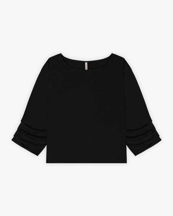 Blusa Feminina Manga 3/4 em Tecido Viscose - Cereja Rosa - Preto