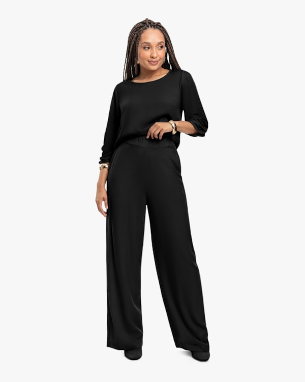 Blusa Feminina Manga 3/4 em Tecido Viscose - Cereja Rosa - Preto