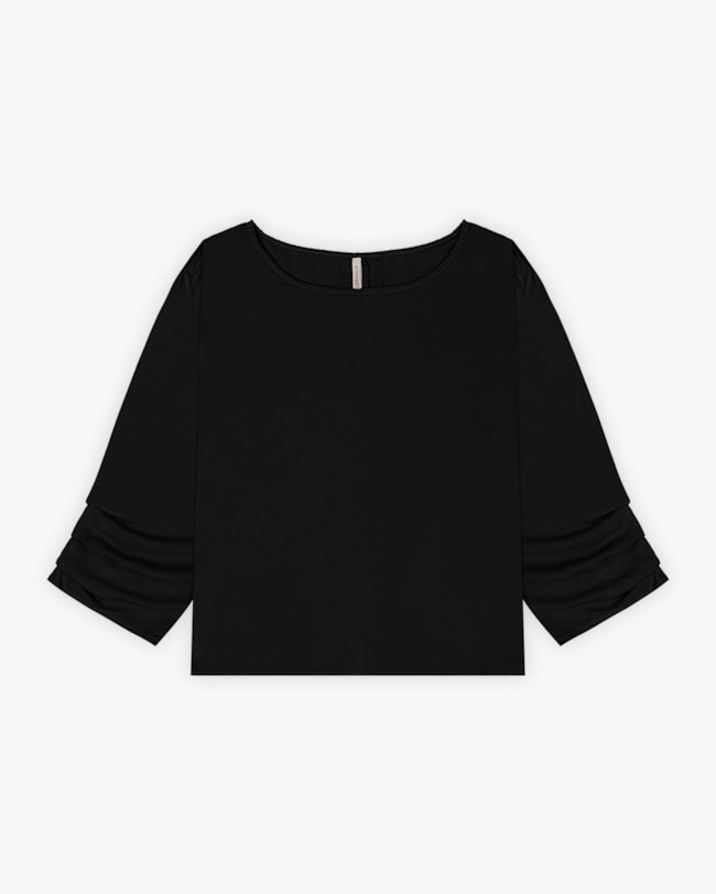 Blusa Feminina Manga 3/4 em Tecido Viscose - Cereja Rosa - Preto-bddf9f66-dc53-4924-9556-1a2c7c4fe1ce