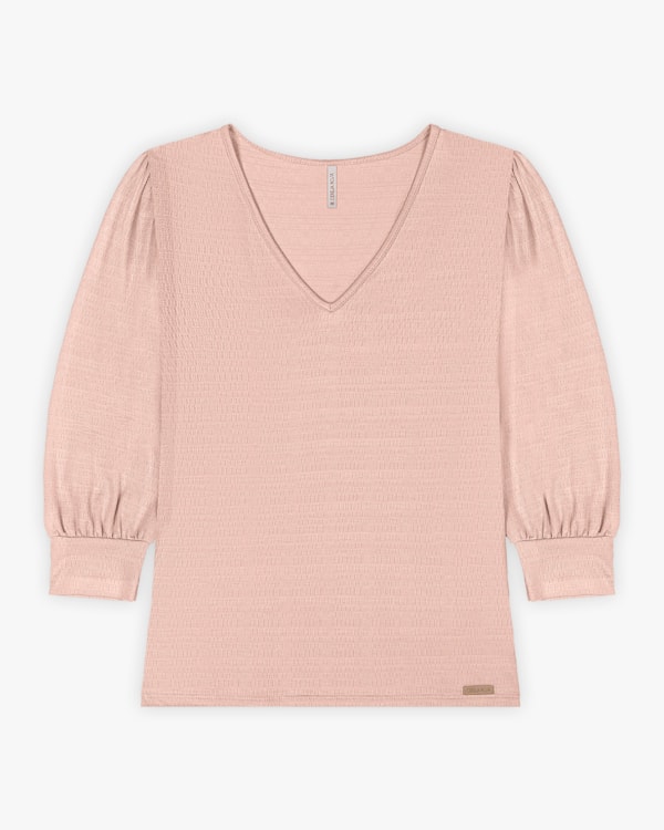 Blusa Feminina Manga 3/4 em Viscose - Cereja Rosa - Nude