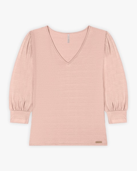 Blusa Feminina Manga 3/4 em Viscose - Cereja Rosa - Nude