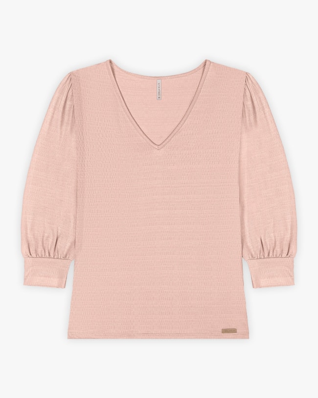 Blusa Feminina Manga 3/4 em Viscose - Cereja Rosa - Nude-8f07c1f7-635c-4cc5-b9fd-a1c87b0e4e9a