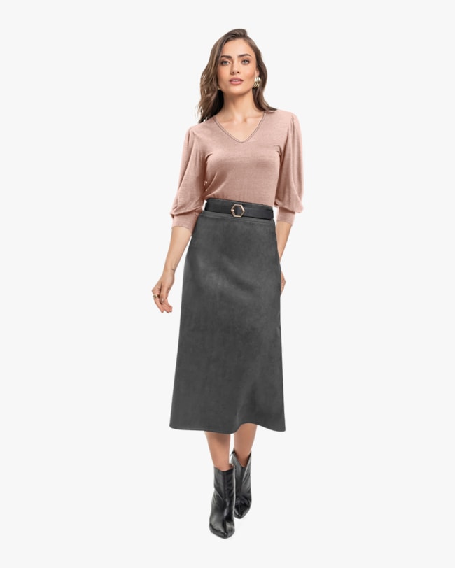 Blusa Feminina Manga 3/4 em Viscose - Cereja Rosa - Nude-9df90a0e-c112-4211-ab3b-ddc8e7835a43