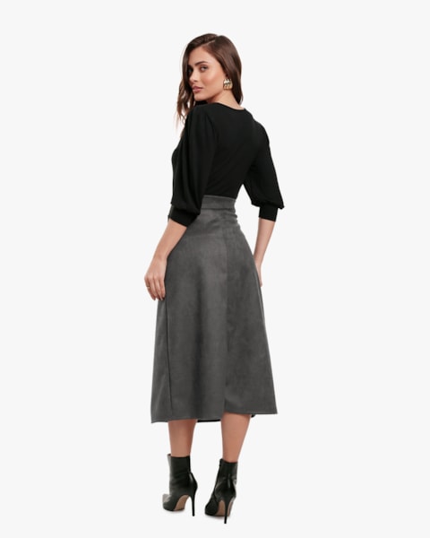 Blusa Feminina Manga 3/4 em Viscose - Cereja Rosa - Preto