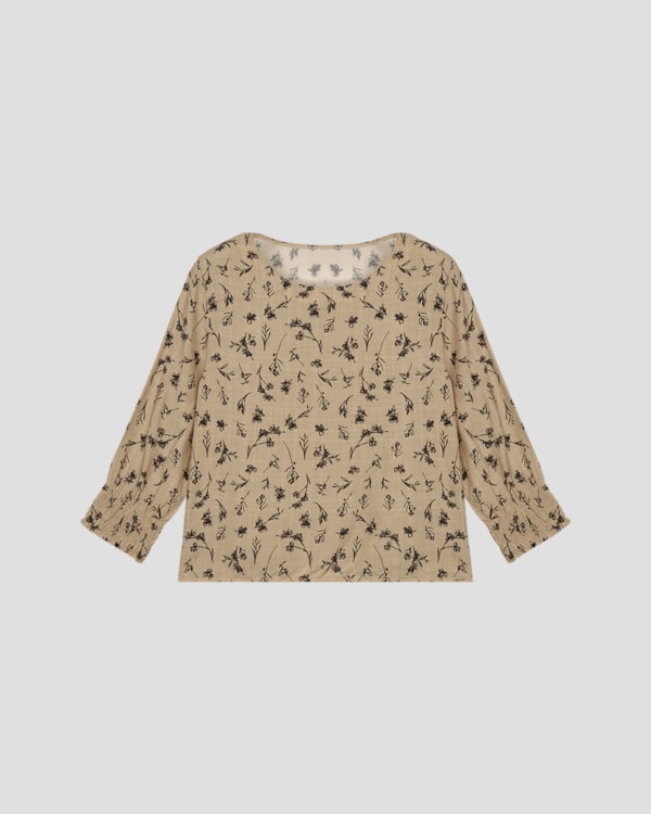 Blusa Feminina Manga 7/8 em Viscose Estampada Cereja Rosa Bege