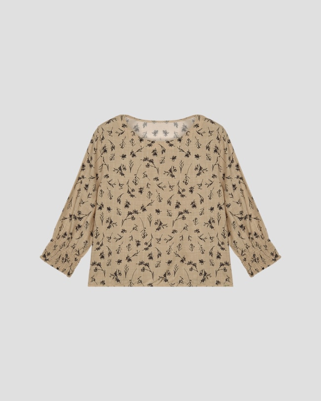 Blusa Feminina Manga 7/8 em Viscose Estampada Cereja Rosa Bege-6a4a6a7e-74b1-4042-ad80-03b8ee8c5e4b