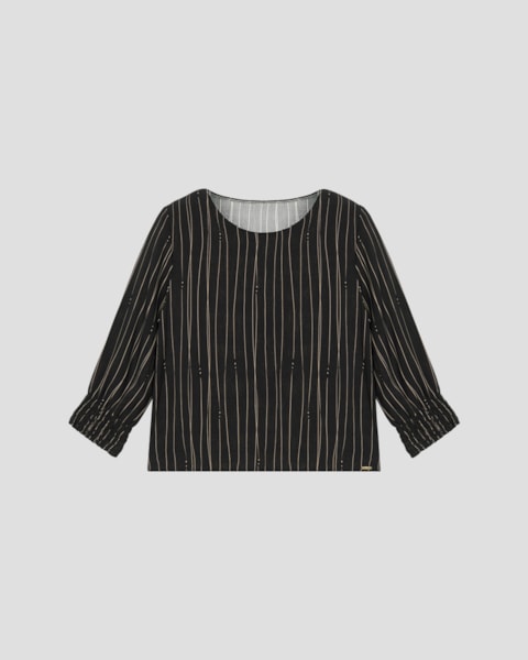 Blusa Feminina Manga 7/8 em Viscose Estampada Cereja Rosa Preto