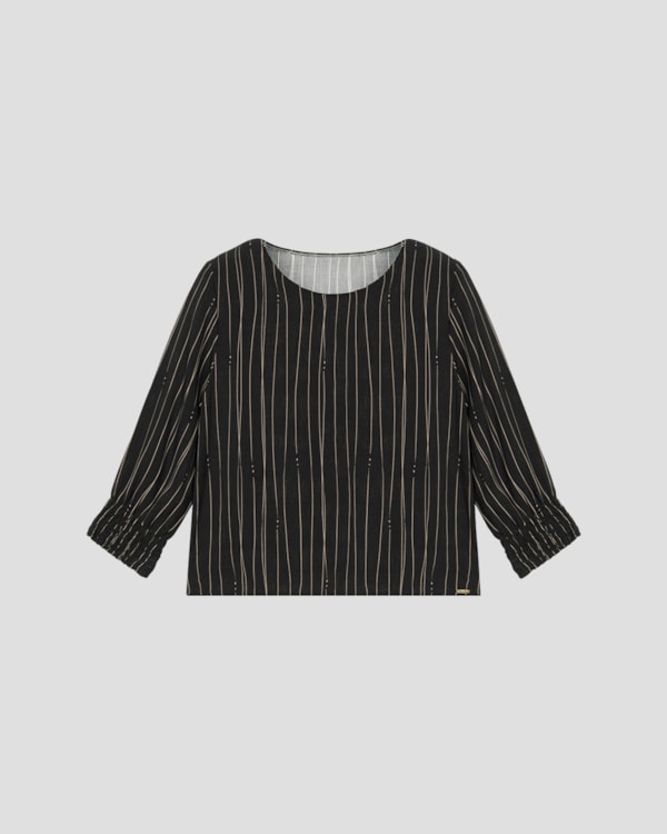 Blusa Feminina Manga 7/8 em Viscose Estampada Cereja Rosa Preto