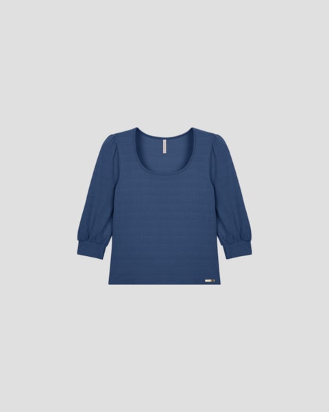 Blusa Feminina Manga 7/8 em Viscose Trabalhada - Cereja Rosa - Azul