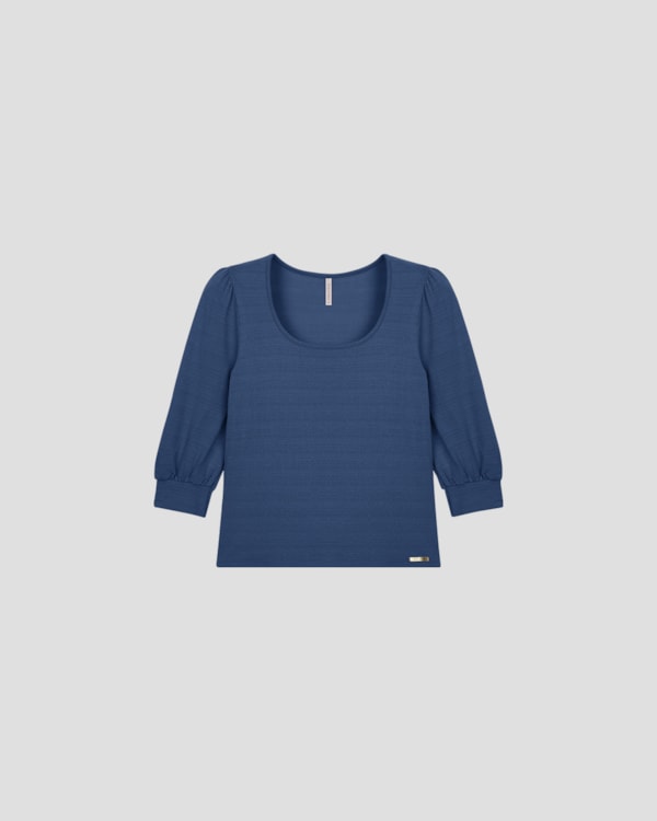 Blusa Feminina Manga 7/8 em Viscose Trabalhada - Cereja Rosa - Azul