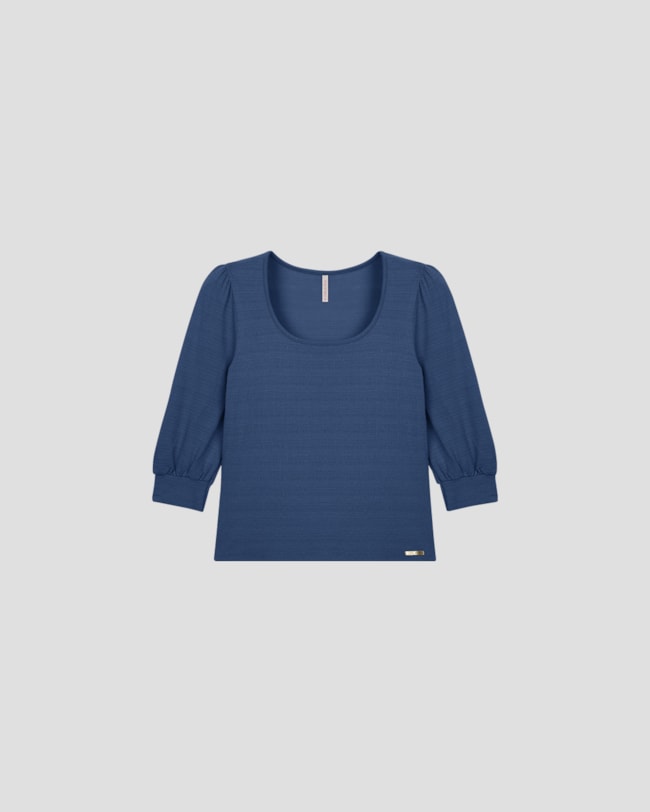 Blusa Feminina Manga 7/8 em Viscose Trabalhada - Cereja Rosa - Azul-2a388839-ba02-4663-b4e4-788e52de6d68