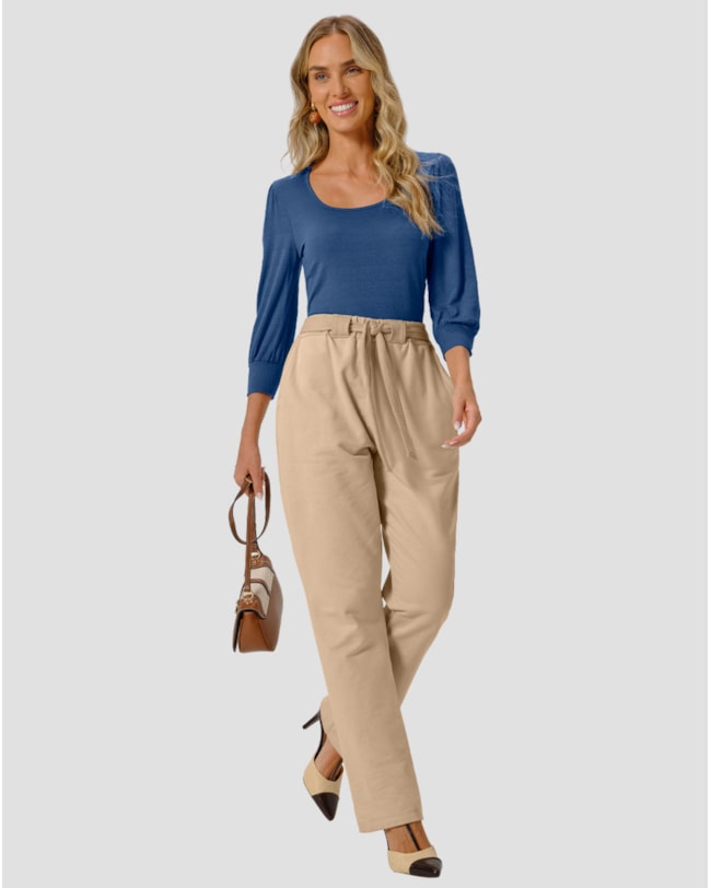 Blusa Feminina Manga 7/8 em Viscose Trabalhada - Cereja Rosa - Azul-a1cc6e41-1f6c-41b0-a4f6-b324a10c9096