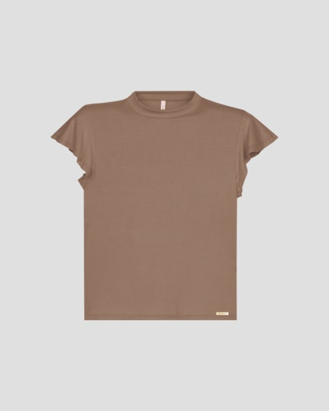 Blusa Feminina Manga Curta com Babado  Cereja Rosa  Marrom