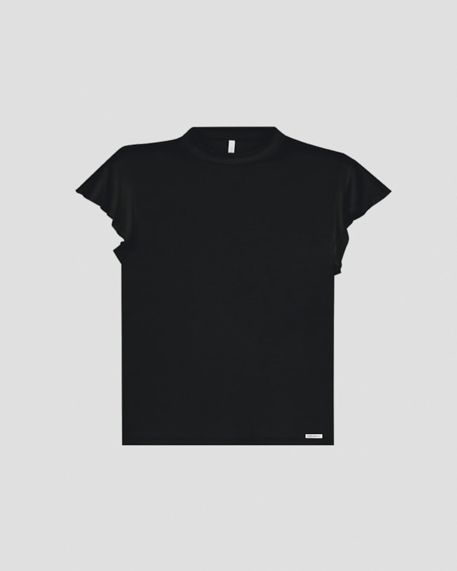 Blusa Feminina Manga Curta com Babado  Cereja Rosa  Preto-2a1decf9-78f8-457a-bc65-3012cb67f133