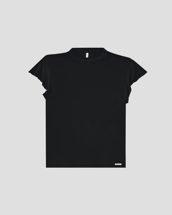 Blusa Feminina Manga Curta com Babado Cereja Rosa Preto