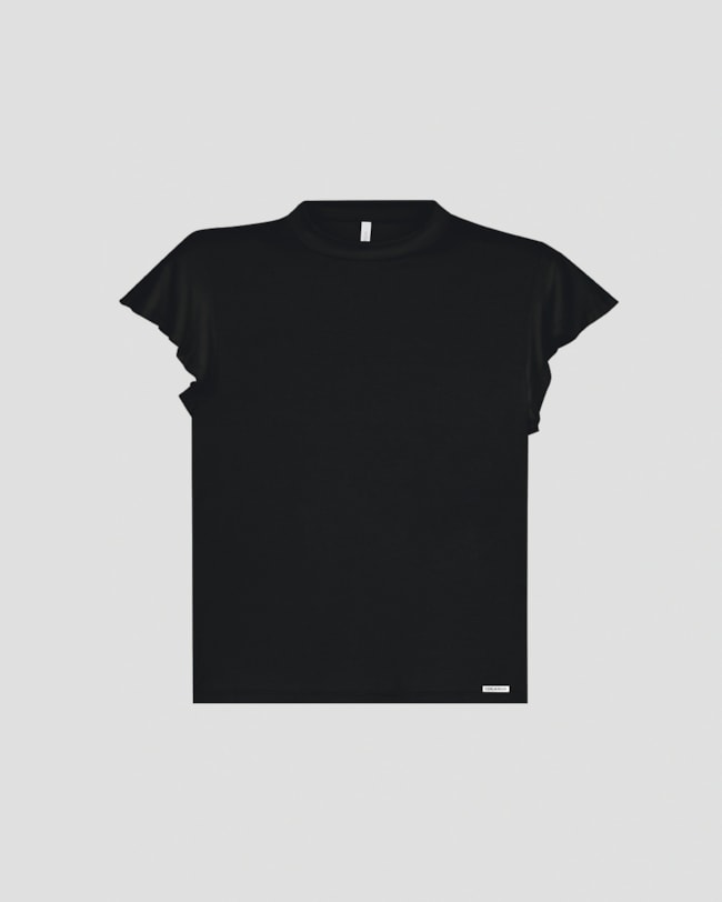 Blusa Feminina Manga Curta com Babado  Cereja Rosa  Preto-a0ab5f11-d41e-452f-b2fc-3cdc84e86944