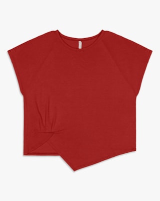 Blusa Feminina Manga Curta com Barra Assimétrica - Cereja Rosa - Sienna