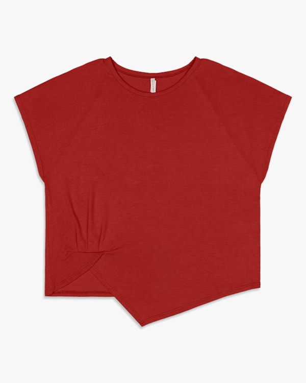 Blusa Feminina Manga Curta com Barra Assimétrica - Cereja Rosa - Sienna