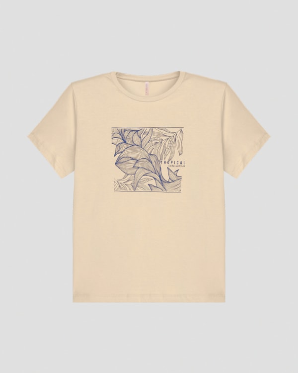 Blusa Feminina Manga Curta com Estampa Cereja Rosa Bege