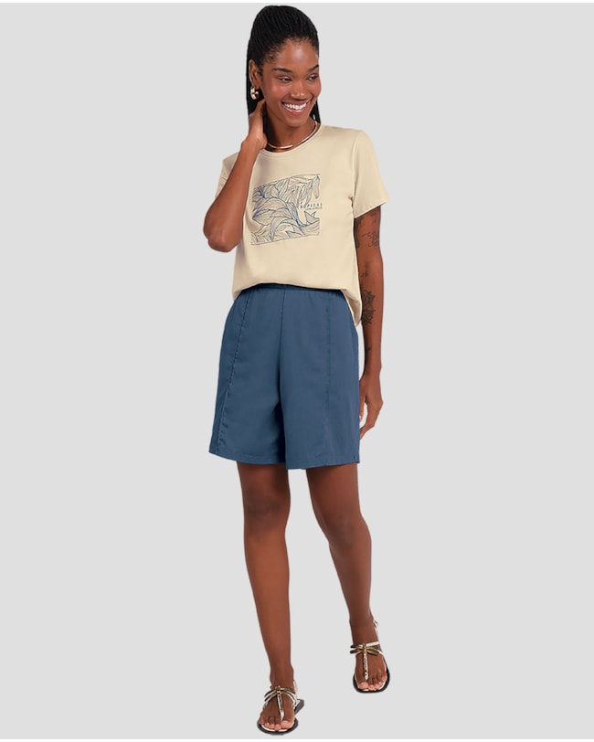 Blusa Feminina Manga Curta com Estampa Cereja Rosa Bege-488a8116-735b-466c-bfdf-e92f1521a70f