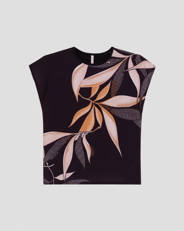 Blusa Feminina Manga Curta com Estampa Cereja Rosa Preto
