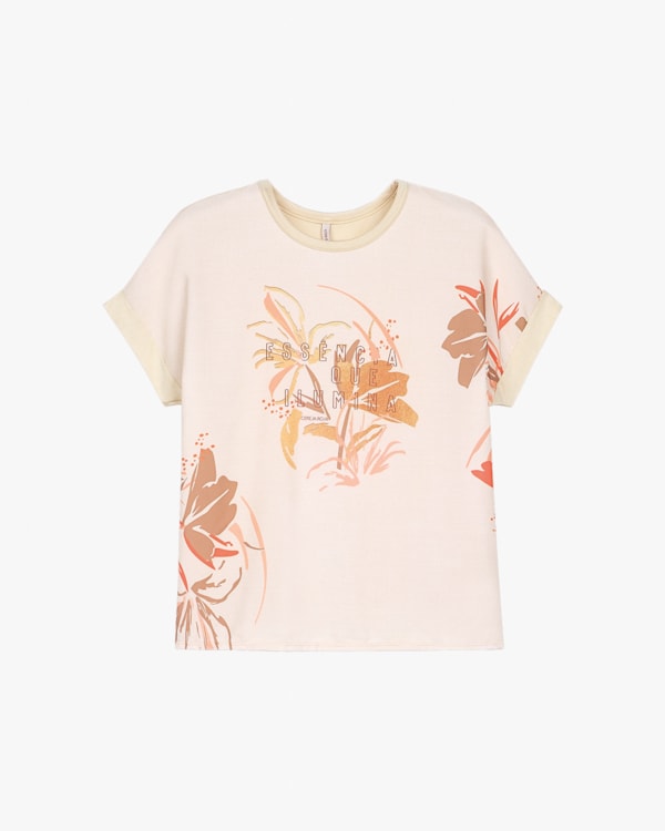 Blusa Feminina Manga Curta com Estampa Floral - Cereja Rosa - Tapioca