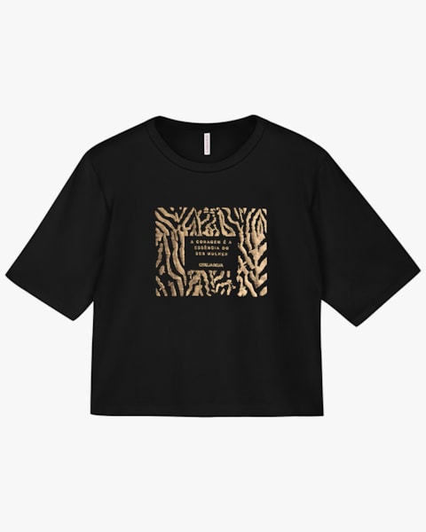 Blusa Feminina Manga Curta com Estampa Frontal - Cereja Rosa - Preto