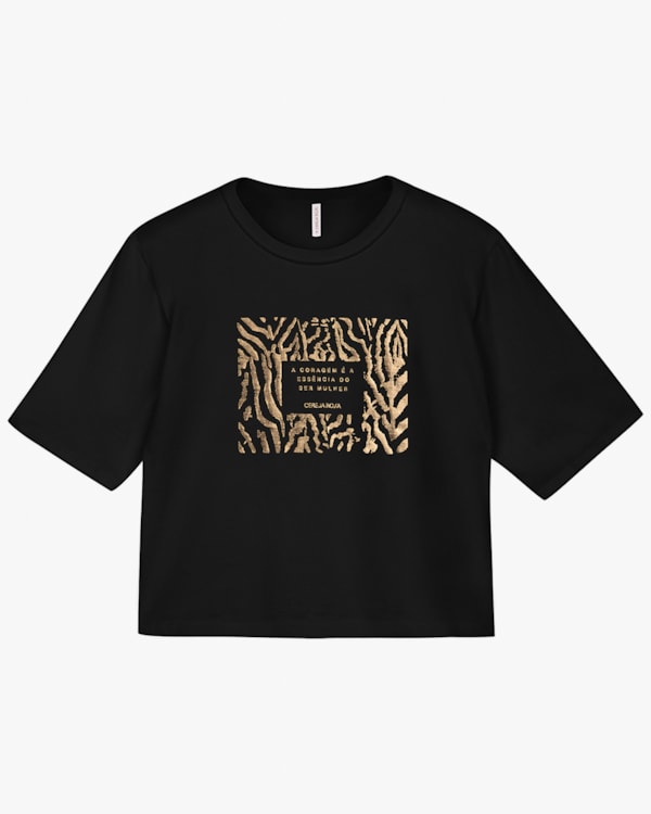 Blusa Feminina Manga Curta com Estampa Frontal - Cereja Rosa - Preto