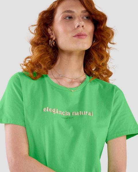 Blusa Feminina Manga Curta com Estampa Relevo - Cereja Rosa - Pistache