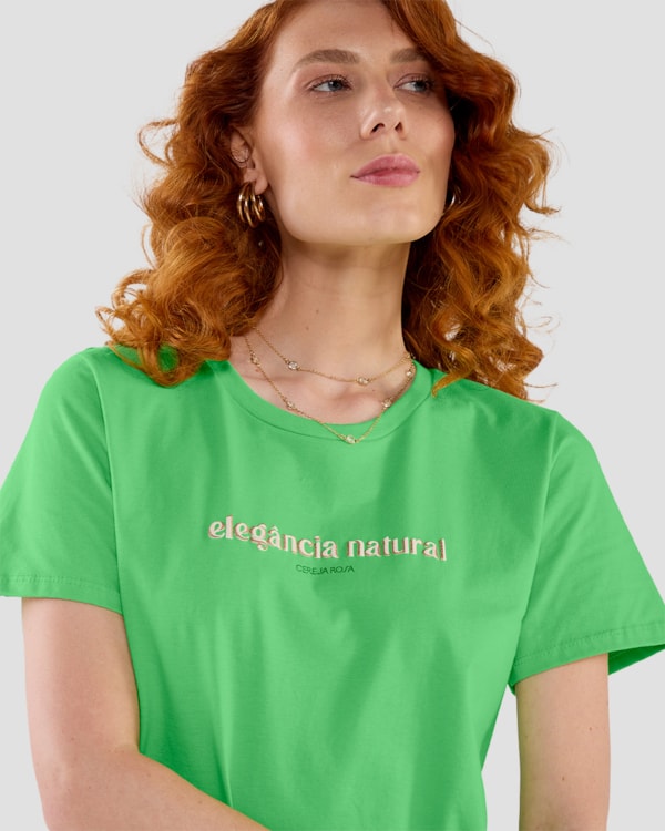 Blusa Feminina Manga Curta com Estampa Relevo - Cereja Rosa - Pistache