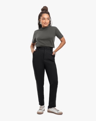 Blusa Feminina Manga Curta com Gola Alta - Cereja Rosa - Dark Gray